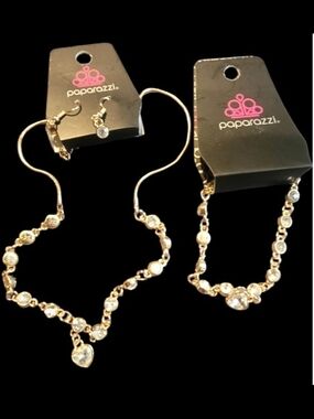 paparazzi Gold-Tone Crystal Heart Necklace & Bracelet Set nwt